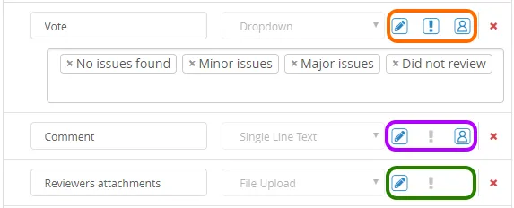Examples of defined fields on a Form, along with their flags.