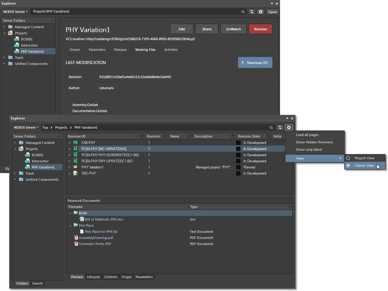 In the Explorer panel, navigate to the folder that was defined in the pre-release process to see the released data, in either View style