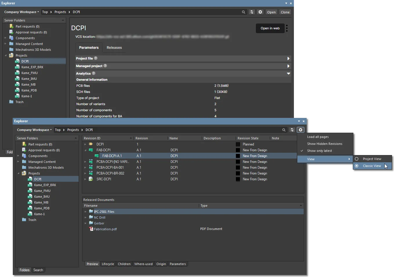 In the Explorer panel, navigate to the folder that was defined in the pre-release process to see the released data, in either View style