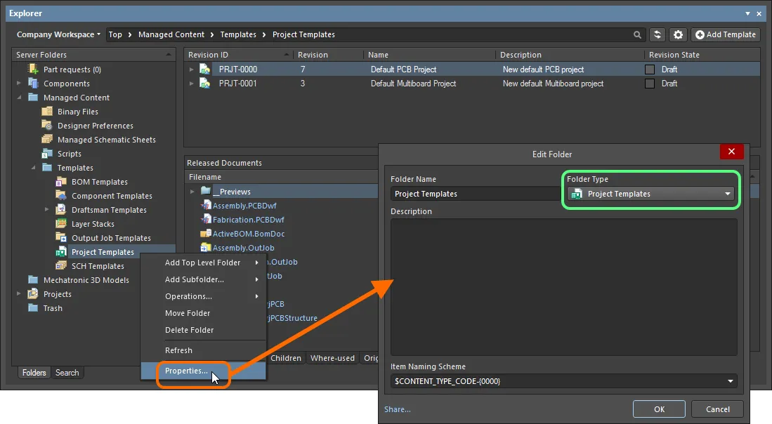 Specifying the folder type - its intended use - gives a visual indication of the content of that folder when browsing the server.