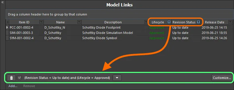 An example of column filtering in action.