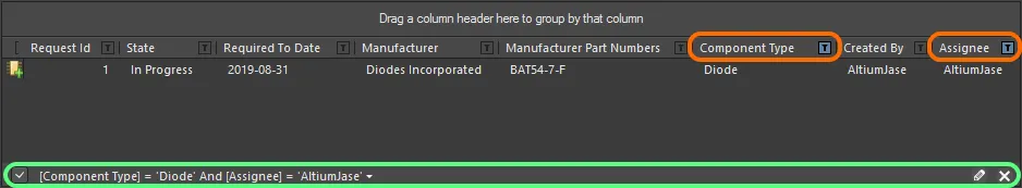 An example of column filtering in action.