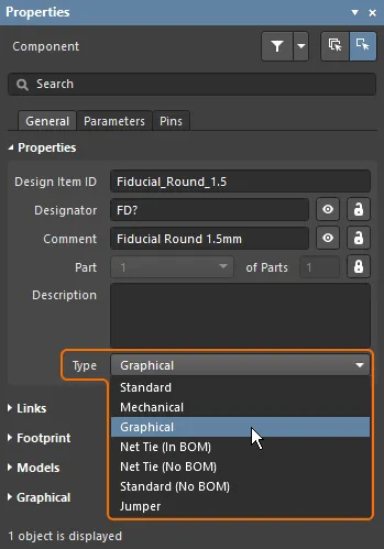 For a non-standard type of component, set the Type accordingly.