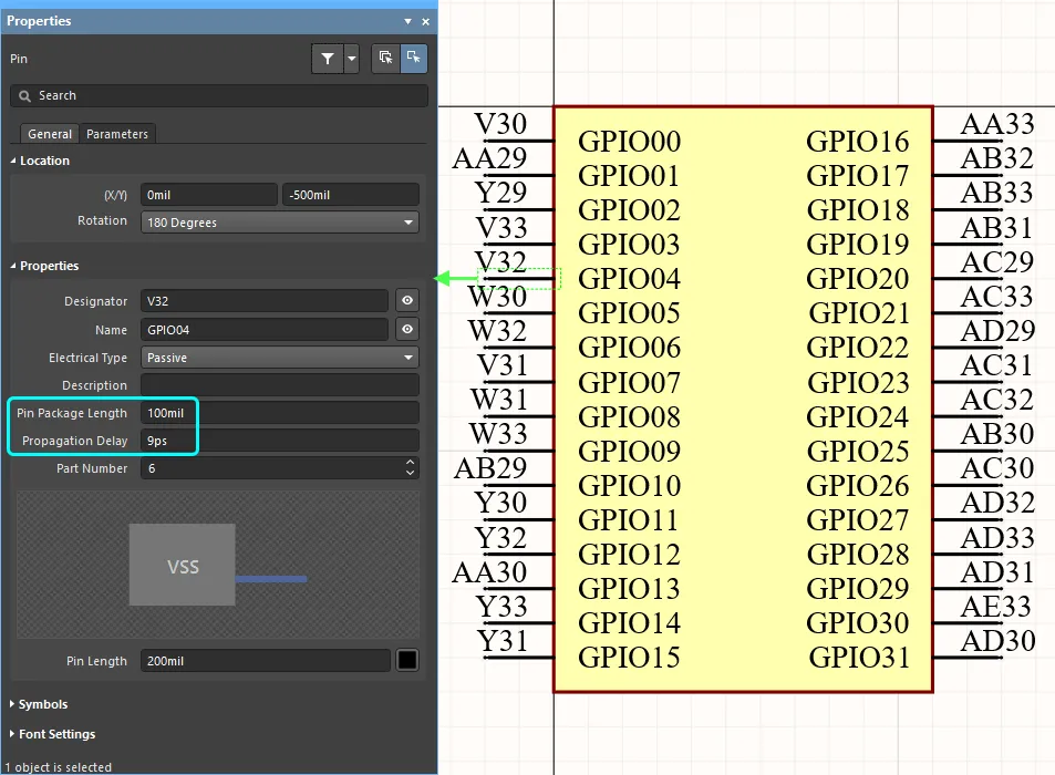 필요한 단위로 핀-패키지 길이를 입력합니다. 필요한 단위로 핀-패키지 길이를 입력합니다.