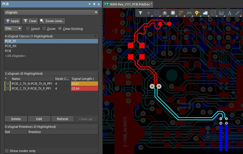 PCIE 클래스뿐 아니라 TX 및 RX 페어에 대한 클래스도 정의되어 있습니다. TX xSignals 중 하나가 적용되는 matched length 규칙을 위반한다는 점에 유의하세요. ## PCIE 클래스뿐 아니라 TX 및 RX 페어에 대한 클래스도 정의되어 있습니다. TX xSignals 중 하나가 적용되는 matched length 규칙을 위반한다는 점에 유의하세요. ##