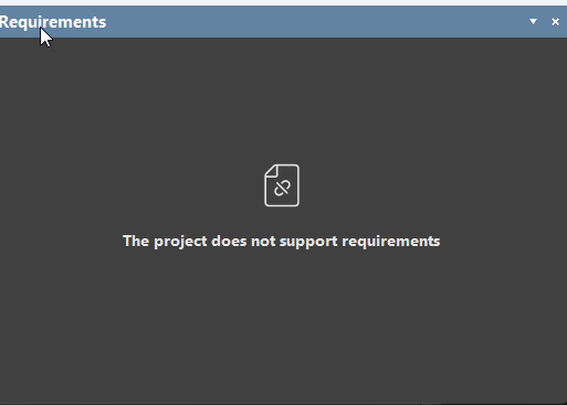 Altium Designer Requirements panel showing message “The project does not support requirements,” indicating requirements management is not enabled for the current project.