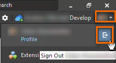 Altium Designer workspace account menu expanded with Profile and Extensions listed, showing the Sign Out action available for the current signed‑in workspace.