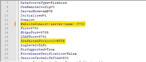 LocalVault.ini configuration file showing WebsiteDomain=:9780 and PreferredProtocol=HTTP, with Port=9780 and HttpsPort=9785 listed in server configuration.