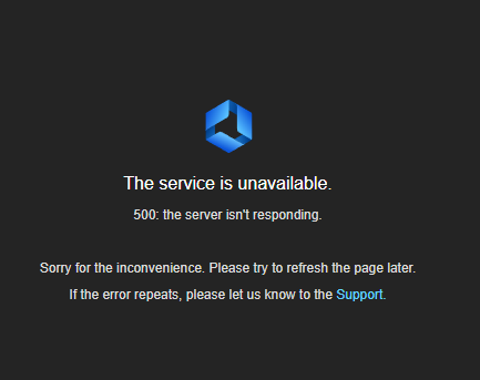 AES Service unavailable page showing error 500: the server isn't responding.