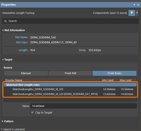 インタラクティブ配線長チューニング中に、チューニングに必要なモードを選択。 インタラクティブ配線長チューニング中に、チューニングに必要なモードを選択。