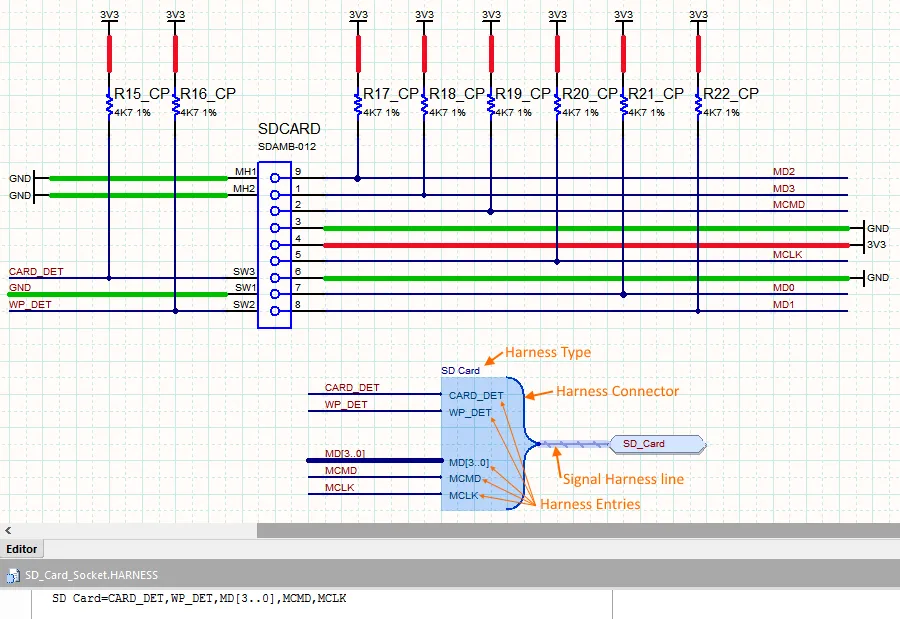 Signal harnesses are used to bundle any combination of nets, buses and lower-level signal harnesses.