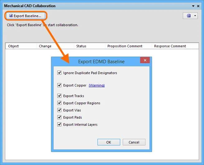 Initiate collaboration from within Altium Designer by creating the ECAD Baseline.