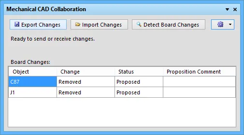 The Mechanical CAD Collaboration panel.