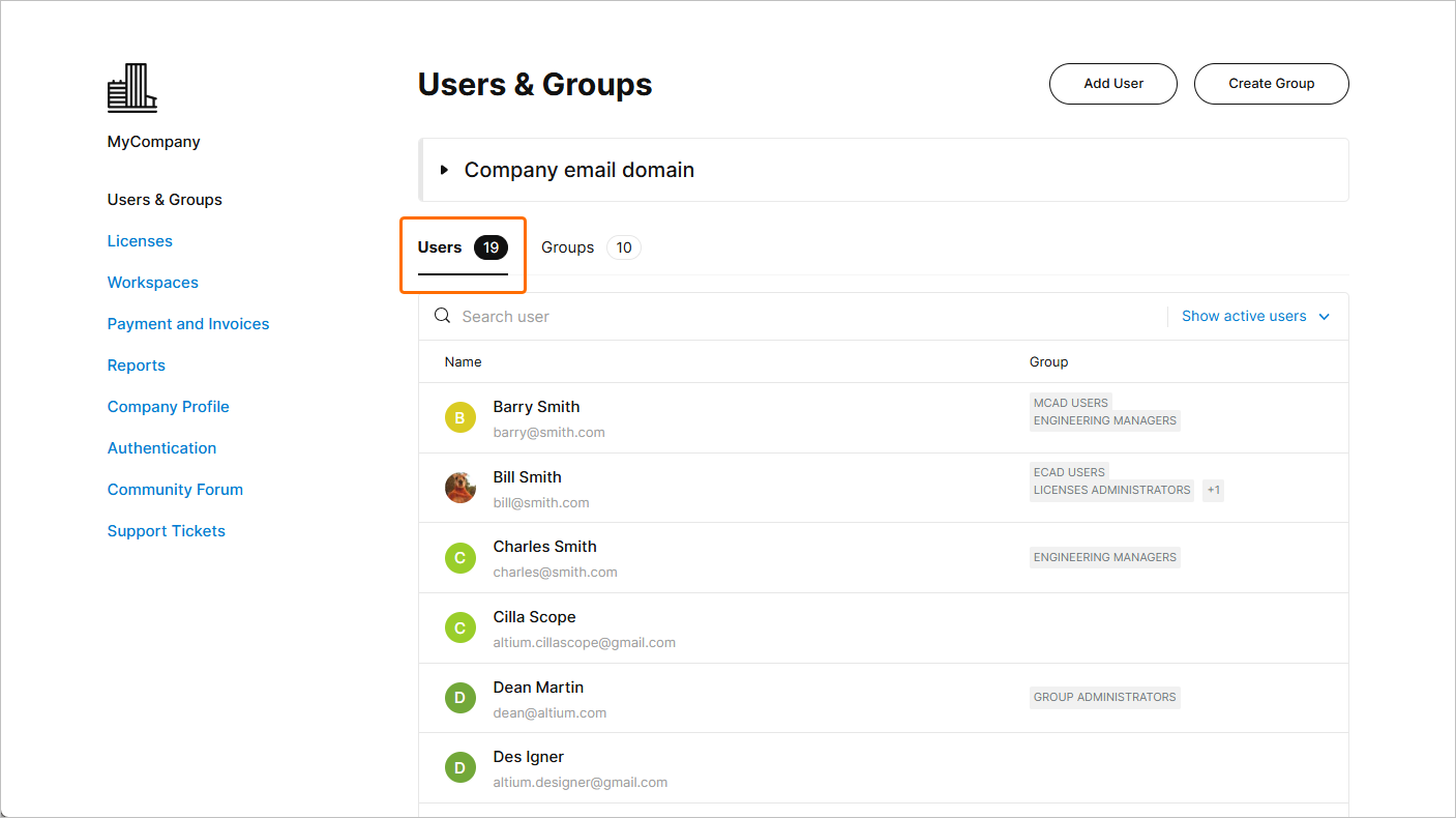 The Users & Groups page is accessed directly from the Dashboard's Users or Groups menu options. The Users & Groups page is accessed directly from the Dashboard's Users or Groups menu options.