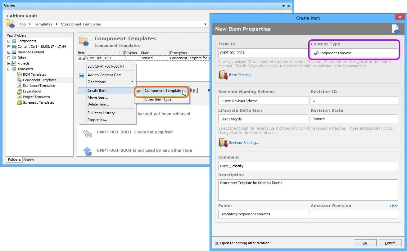 Creating a Component Template Item within a Component Templates folder - the correct Content Type is available on the context menu. Creating a Component Template Item within a Component Templates folder - the correct Content Type is available on the context menu.