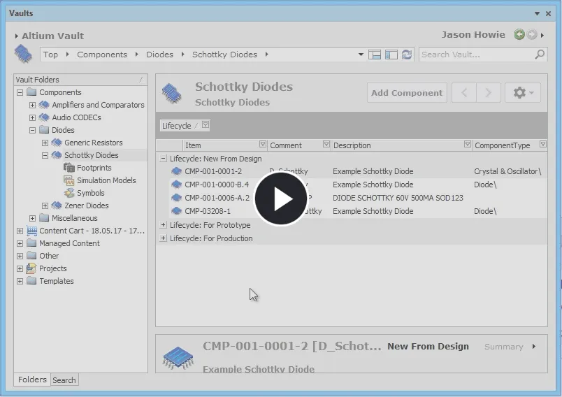 An example of changing the component type for a selected revision of a Component Item that has already been released.