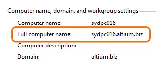 Checking the name of the PC on which the Altium Vault is running.