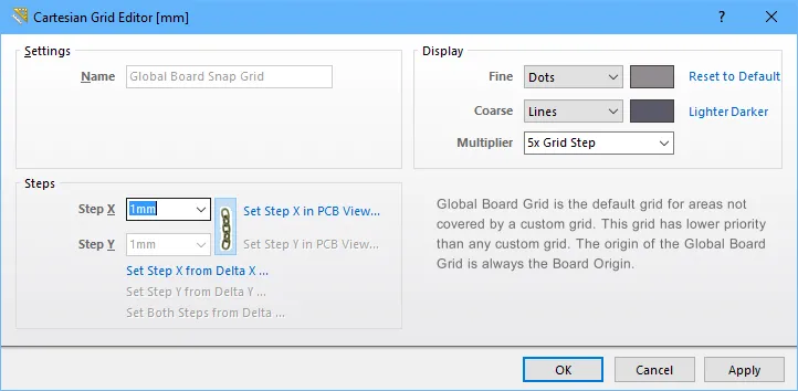 Set the Snap Grid to 1 mm, ready to position the components.