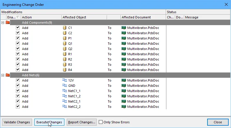 An ECO is created for each change that needs to be made to the PCB so that it matches the schematic.