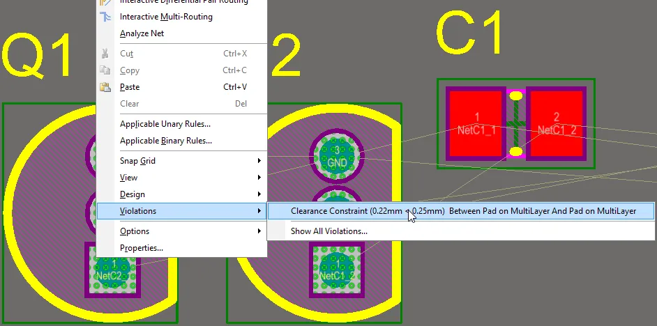 Right-click on a violation to examine what rule is being violated, and the violation conditions.