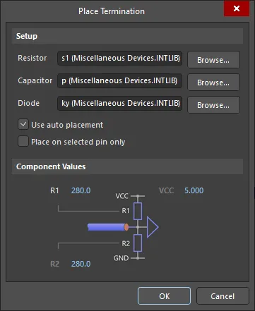 The Place Termination dialog