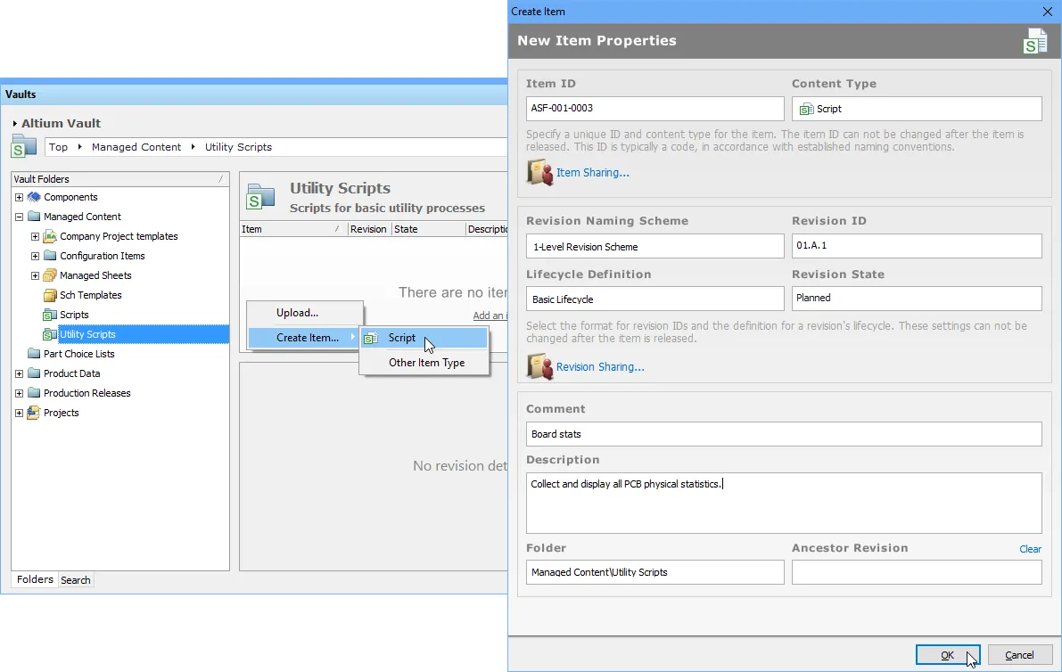 Add a meaningful Comment and Description to a new Script Item so that Vault searches are more effective – note the Search tab at the bottom of the Vaults panel. Add a meaningful Comment and Description to a new Script Item so that Vault searches are more effective – note the Search tab at the bottom of the Vaults panel.