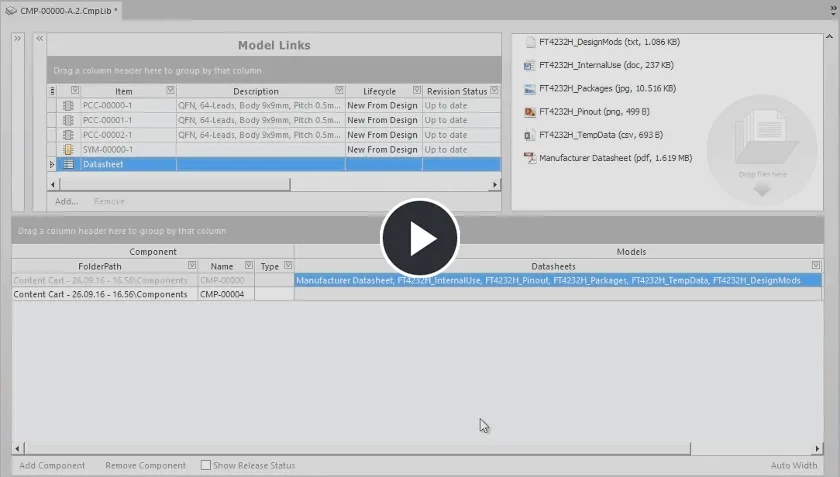 Example demonstrating attachment of datasheets that have already been uploaded, to another component definition.