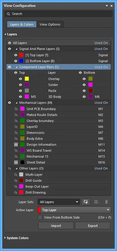 Display related settings are configured in the View Configuration panel.