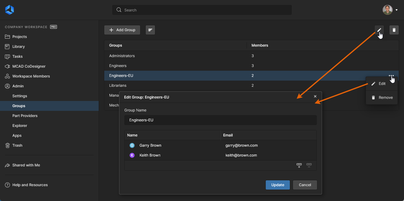 Access and make changes to a group as required.