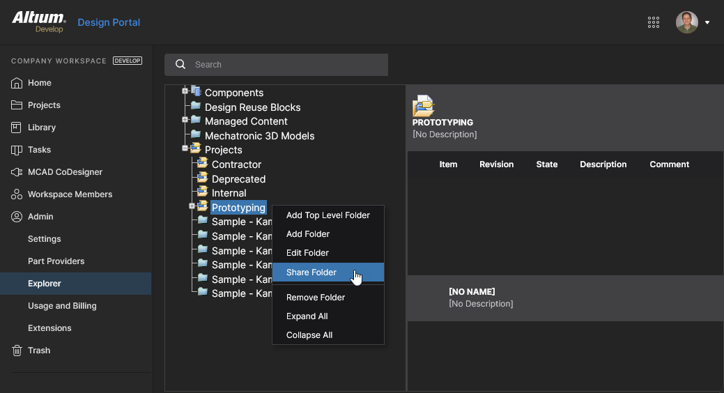 The Explorer page provides detailed control over the Workspace structure and permission settings, including access to the top-level Projects folder. The Explorer page provides detailed control over the Workspace structure and permission settings, including access to the top-level Projects folder.