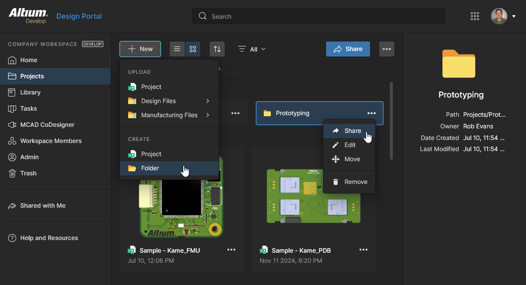 The majority of Workspace structure and permission management tasks can be performed from the Projects page commands. The majority of Workspace structure and permission management tasks can be performed from the Projects page commands.