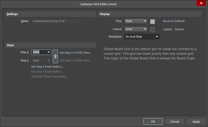 Set the Snap Grid to 1 mm, ready to position the components.