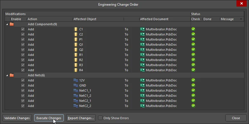 An ECO is created for each change that needs to be made to the PCB so that it matches the schematic.