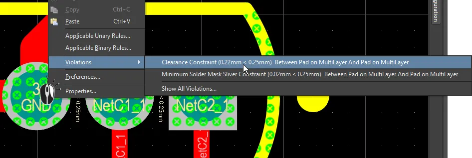 Right-click on a violation to examine what rule is being violated, and the violation conditions.