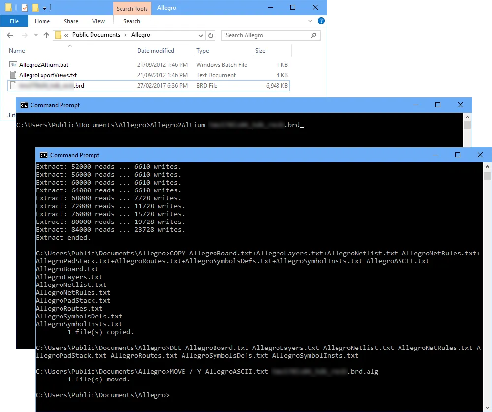 The ASCII Allegro design conversion process is controlled by the special Allegro2Altium batch file.