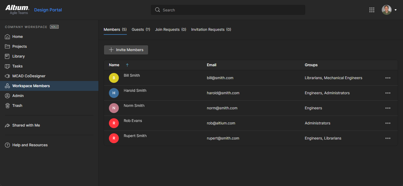 Determine which people are to have access to the Workspace from the Workspace Members page of the interface. Determine which people are to have access to the Workspace from the Workspace Members page of the interface.