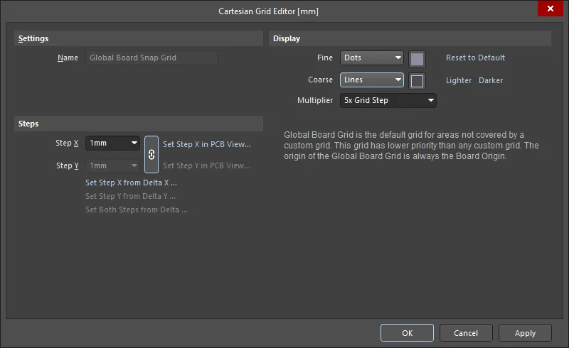 Set the Snap Grid to 1 mm, ready to position the components.