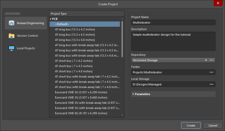 Create Project dialog