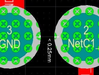 The Violation Details show that the clearance between these two pads is less that 0.25mm; it does not detail the actual clearance.