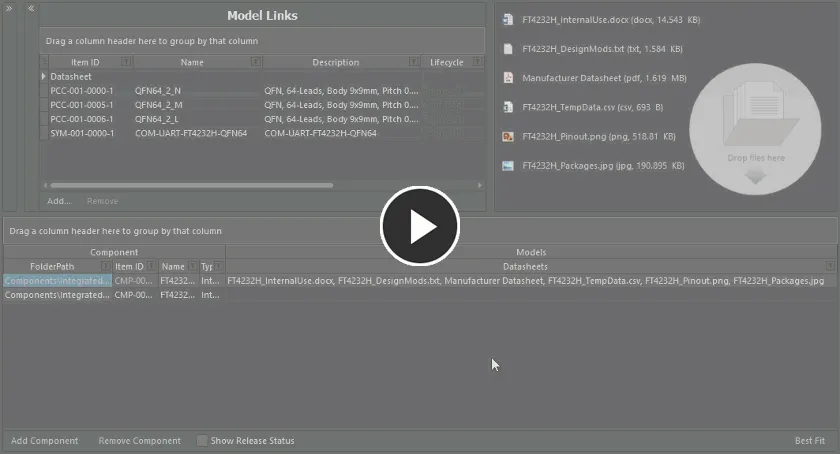 Example demonstrating attachment of datasheets that have already been uploaded, to another component definition.