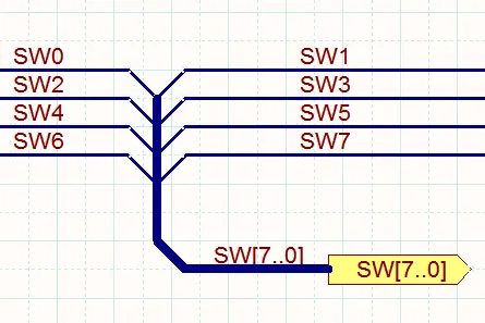 An example of how multiple nets can be bundled into a Bus, this time Bus Entries have been used to rip nets from both sides