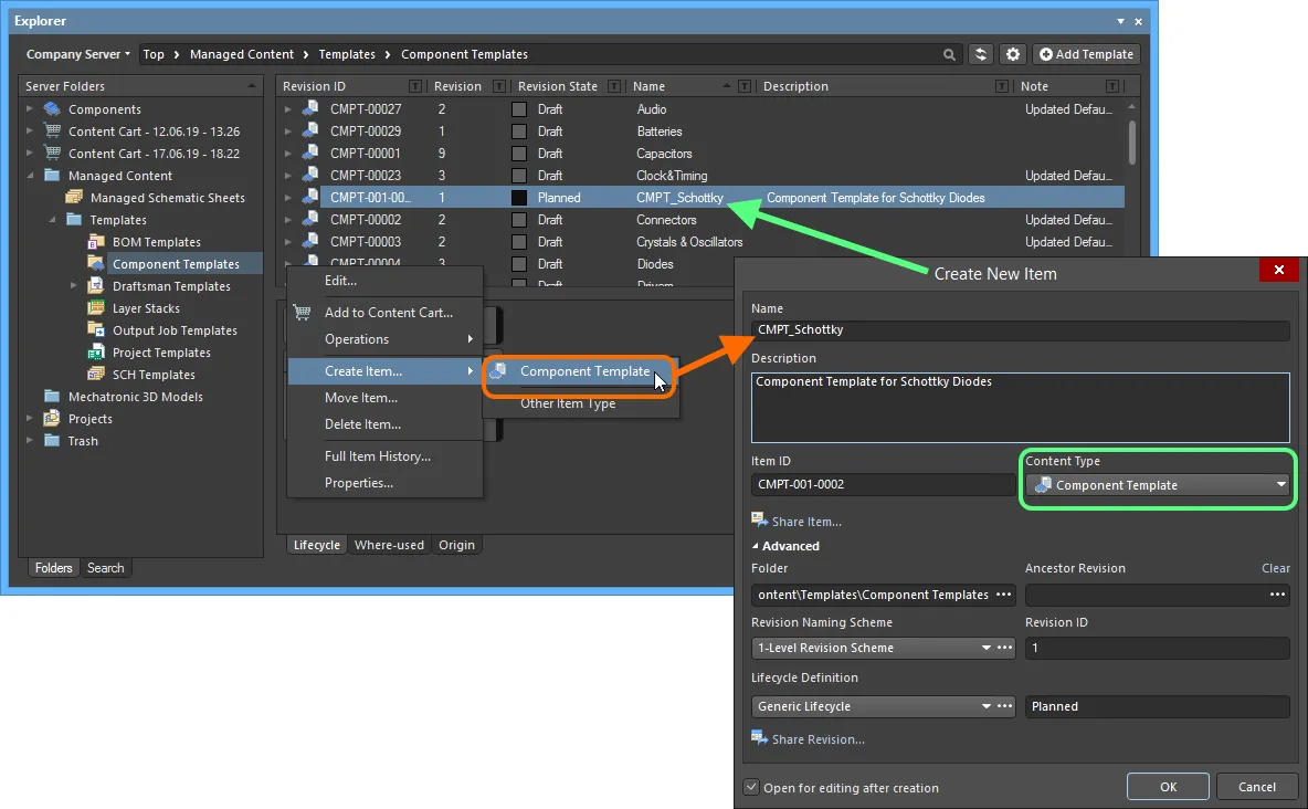 Creating a Component Template Item within a Component Templates folder - the correct Content Type is available on the context menu. Creating a Component Template Item within a Component Templates folder - the correct Content Type is available on the context menu.
