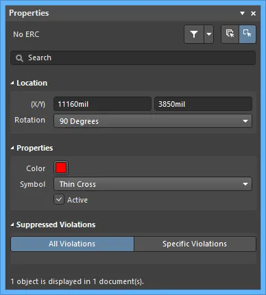  The No ERC mode of the Properties panel