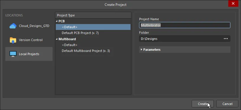 Create Project dialog