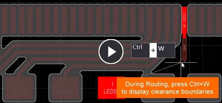 The no-go area can be displayed for all copper objects on the current layer, if preferred.