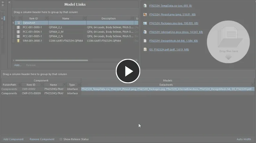 Example demonstrating attachment of datasheets that have already been uploaded, to another component definition.