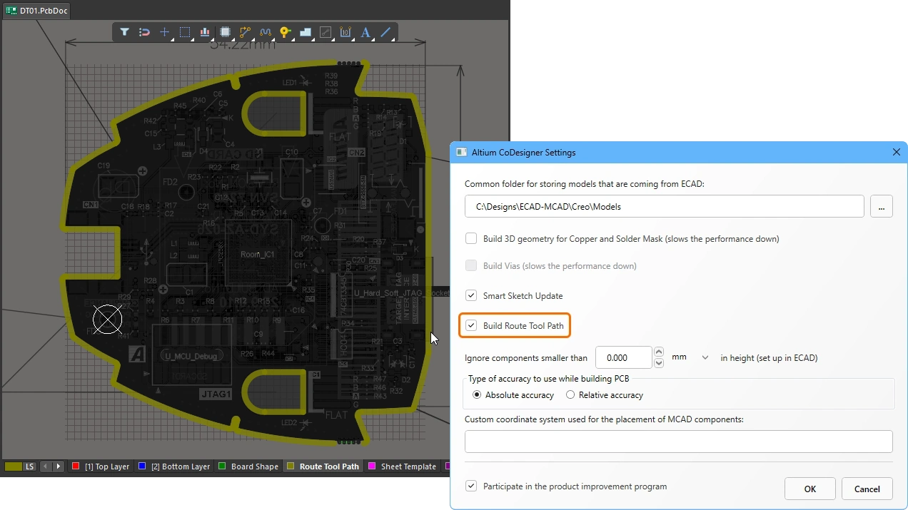 Choose if the Route Tool Path is to be included in the pull into MCAD. Choose if the Route Tool Path is to be included in the pull into MCAD.