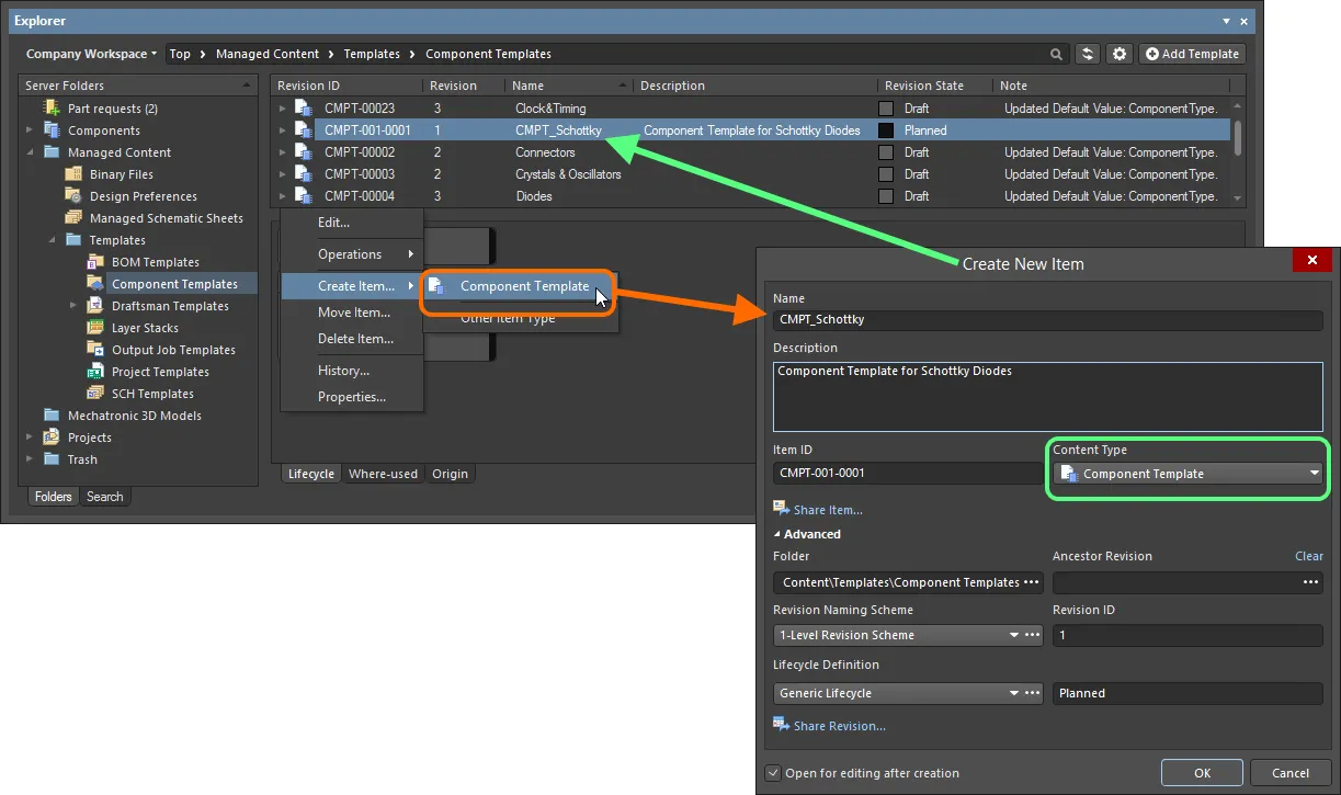 Creating a Component Template Item within a Component Templates folder - the correct Content Type is available on the context menu. Creating a Component Template Item within a Component Templates folder - the correct Content Type is available on the context menu.