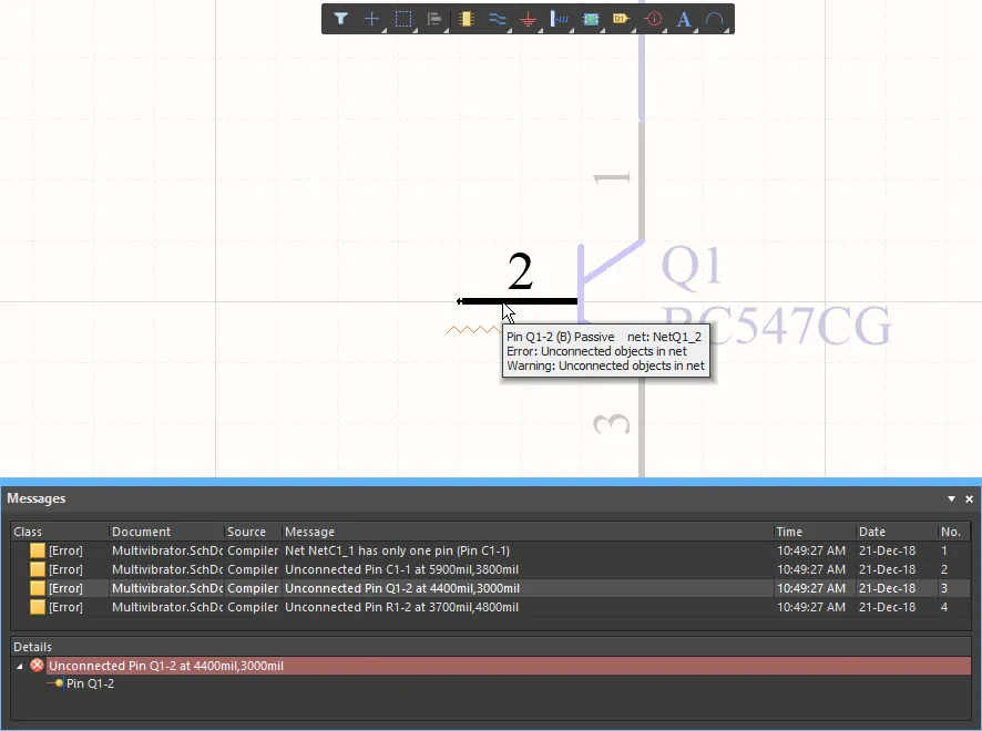 Use the Messages panel to locate and resolve design warnings and errors; double-click on a warning/error to cross probe to that object.