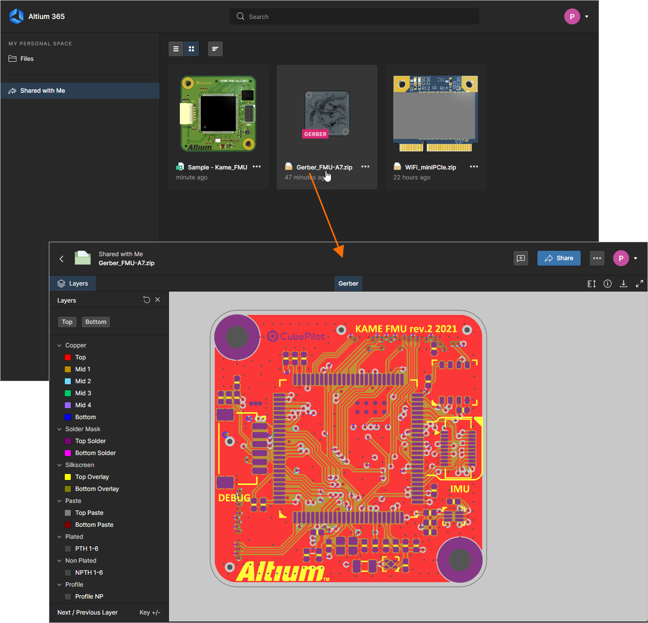 A design project or data collection that has been shared with you can be opened for inspection from the Shared with Me page of the interface.